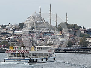 Turkey - Istanbul - Ferry and the Mausoleum of Sultan Suleyman