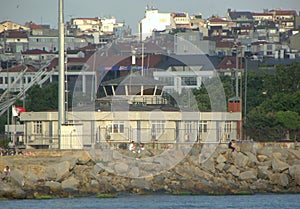 Turkey, Istanbul, ferry from the Prince Islands to the Kabatas Station, technical building on a breakwater photo