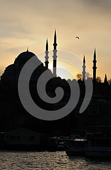 Turkey. Istanbul. Silhouette of Yeni Cami (Mosque) photo