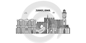Turkey, Izmir city skyline isolated vector illustration, icons