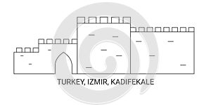 Turkey, Izmir, Kadifekale, travel landmark vector illustration