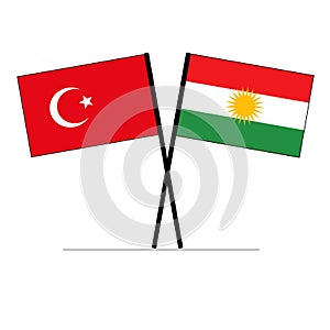 Turkey and Kurdistan Iraq Flags on polls symbolizing relationship and partnership of the Kurdish people.