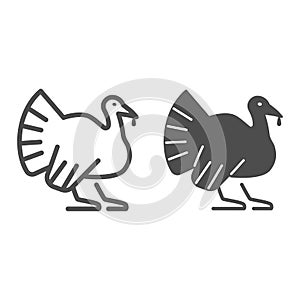 Turkey line and solid icon, Farm animals concept, farm bird sign on white background, Turkey silhouette icon in outline