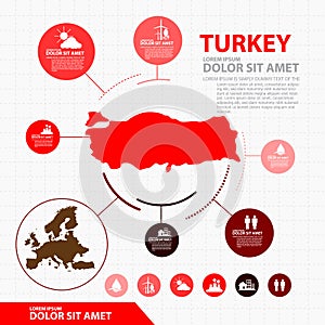 Turkey map and flag - highly detailed vector infographic illustration