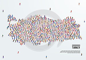 Turkey Map. Large group of people form to create a shape of Turkey Map