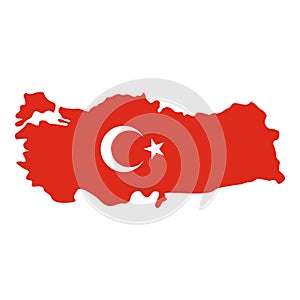 Turkey map in national flag colors icon isolated