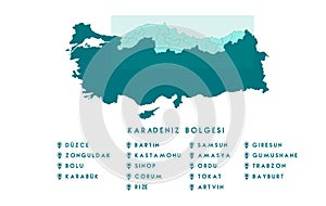 Vector Map Of Black Sea Region In Turkey
