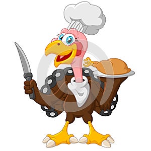 Turkey mascot holding knife