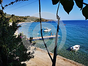 Turkey, Mazikoy beach view in Bodrum, View from cafe, beautiful Aegean sea view in Mazi village, Bodrum, Mugla, (ancient