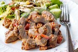 Turkey Meat Saute with Salad / Et Sote Kavurma Kebap or Kebab