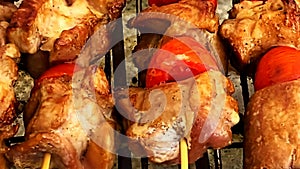 Turkey meat with tomatoes prepared on mangal.