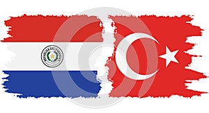 Turkey and Paraguay grunge flags connection vector