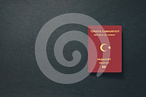 Turkey Passport on dark background with copy space - 3D Illustration