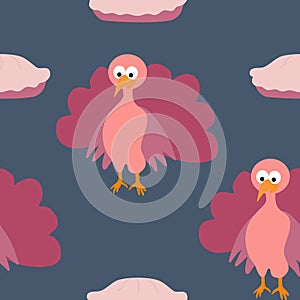 Turkey and pie in a thanksgiving seamless pattern