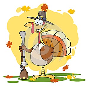 Turkey with pilgrim hat and musket