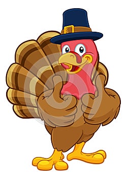 Turkey Pilgrim Hat Thanksgiving Cartoon Character