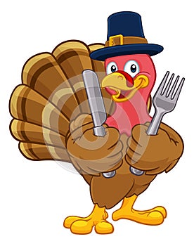 Turkey Pilgrim Hat Thanksgiving Cartoon Character