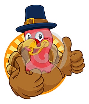 Turkey Pilgrim Hat Thanksgiving Cartoon Character