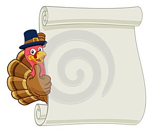 Turkey Pilgrim Hat Thanksgiving Cartoon Scroll