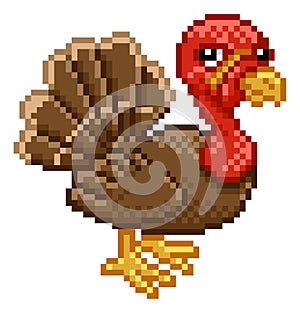 Turkey Pixel Art Retro Arcade Video Game Cartoon