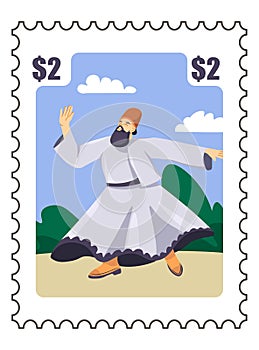 Turkey postcard or postmark with dancing dervish