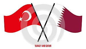 Turkey and Qatar Flags Crossed And Waving Flat Style. Official Proportion. Correct Colors