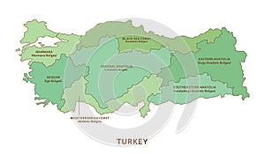 Turkey regions, vector geography background