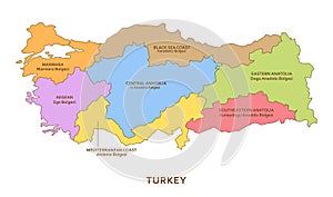 Turkey regions, vector geography background