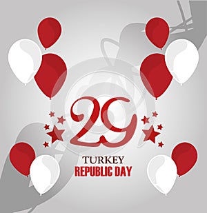 Turkey republic day, white and red balloons celebraton