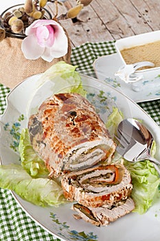 Turkey Roll On Plate With Lettuce