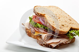 Turkey sandwich on white background