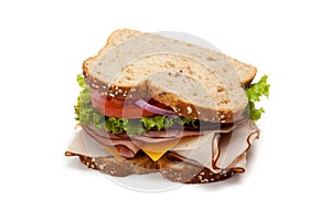Turkey sandwich on white background photo
