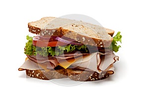 A turkey sandwich on whole-grain bread