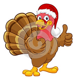 Turkey In Santa Hat Christmas Thanksgiving Cartoon