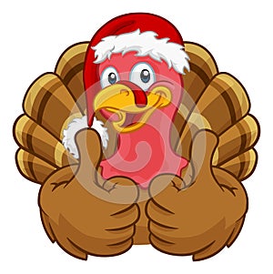 Turkey In Santa Hat Christmas Thanksgiving Cartoon