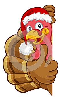 Turkey In Santa Hat Christmas Thanksgiving Cartoon