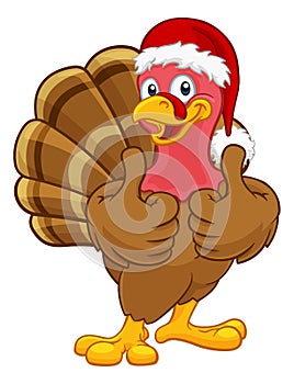 Turkey In Santa Hat Christmas Thanksgiving Cartoon