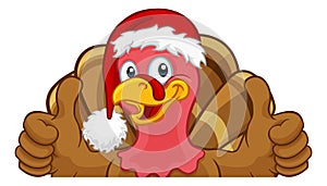 Turkey In Santa Hat Christmas Thanksgiving Cartoon