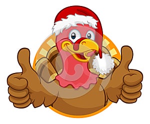 Turkey In Santa Hat Christmas Thanksgiving Cartoon