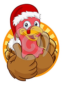 Turkey In Santa Hat Christmas Thanksgiving Cartoon