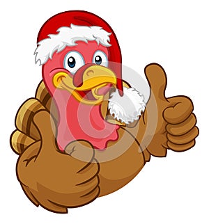 Turkey In Santa Hat Christmas Thanksgiving Cartoon