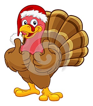 Turkey In Santa Hat Christmas Thanksgiving Cartoon