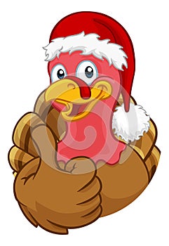 Turkey In Santa Hat Christmas Thanksgiving Cartoon