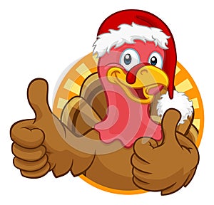 Turkey In Santa Hat Christmas Thanksgiving Cartoon