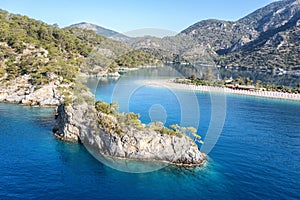 Turkey, scenic beach with white sand surrounded blue sea