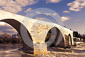 Turkey, Seljuqs bridge near Aspendos at sunset