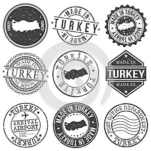 Turkey Set of Stamps. Travel Stamp. Made In Product. Design Seals Old Style Insignia.