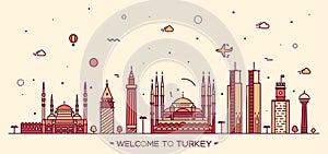 Turkey skyline vector illustration linear style