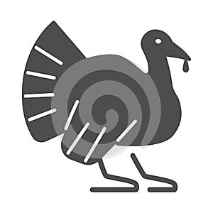 Turkey solid icon, Farm animals concept, farm bird sign on white background, Turkey silhouette icon in glyph style for