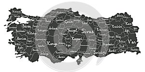 Turkey states and regions map dark vector template